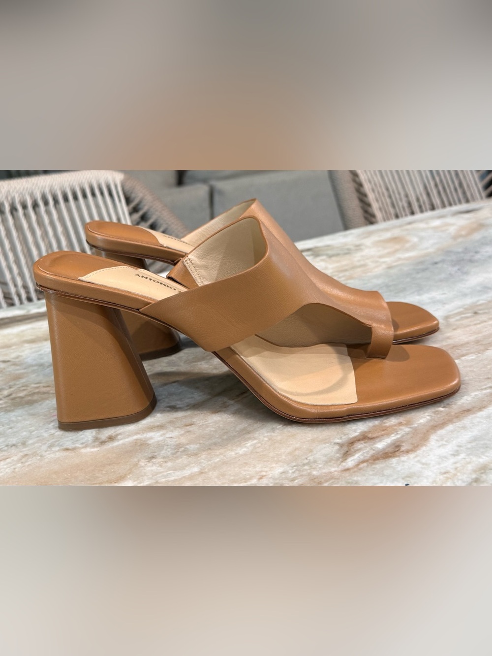 Women’s ANTONIO MELANI Murray camel brown leather toe loop sandals- Size 8.5 - Picture 3 of 7